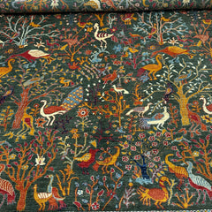 Shekari 9.7 x 6.5 Wool Rug – Garden of Paradise in Soft Dove Grey with Peacocks & Blossoms