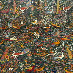 Shekari 9.7 x 6.5 Wool Rug – Garden of Paradise in Soft Dove Grey with Peacocks & Blossoms