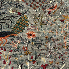 Shekari 7.8 x 5.8 Wool Rug – Persian Hunting Garden Scene in Mist Grey & Jewel Tones