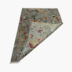 Shekari 7.8 x 5.8 Wool Rug – Persian Hunting Garden Scene in Mist Grey & Jewel Tones