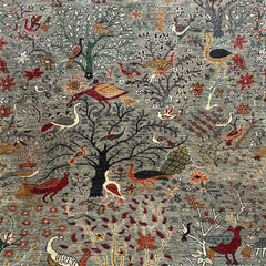 Shekari 7.8 x 5.8 Wool Rug – Persian Hunting Garden Scene in Mist Grey & Jewel Tones