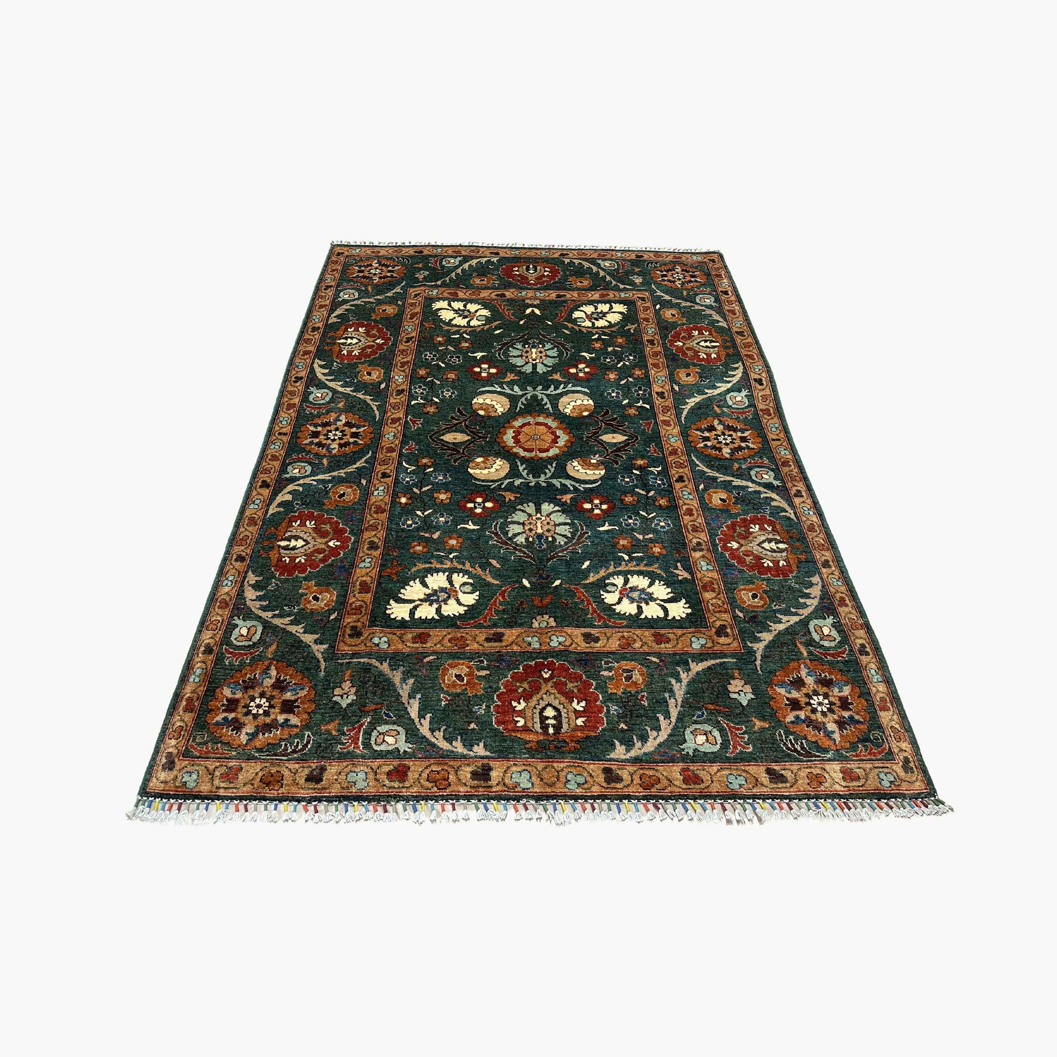 Sozani 8.9 x 5.6 Wool Rug – Emerald Garden with Floral Medallions