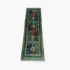 Sultani 6.5 x 2 Wool Runner – Teal & Midnight Blue with Tree of Life Vines and Medallions