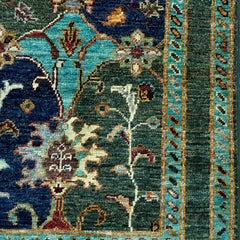 Sultani 6.5 x 2 Wool Runner – Teal & Midnight Blue with Tree of Life Vines and Medallions