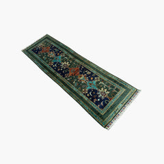 Sultani 6.5 x 2 Wool Runner – Teal & Midnight Blue with Tree of Life Vines and Medallions