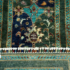 Sultani 6.5 x 2 Wool Runner – Teal & Midnight Blue with Tree of Life Vines and Medallions
