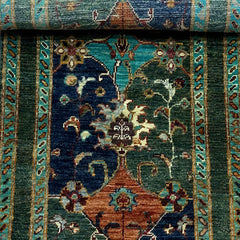 Sultani 6.5 x 2 Wool Runner – Teal & Midnight Blue with Tree of Life Vines and Medallions