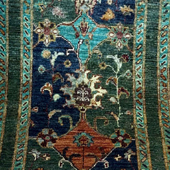 Sultani 6.5 x 2 Wool Runner – Teal & Midnight Blue with Tree of Life Vines and Medallions