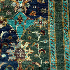 Sultani 6.5 x 2 Wool Runner – Teal & Navy with Central Medallion and Vine Motifs
