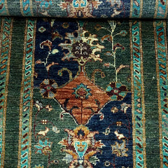 Sultani 6.5 x 2 Wool Runner – Teal & Navy with Central Medallion and Vine Motifs
