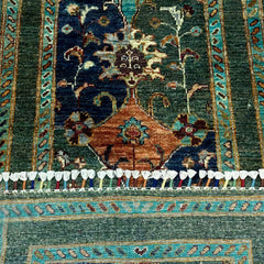 Sultani 6.5 x 2 Wool Runner – Teal & Navy with Central Medallion and Vine Motifs