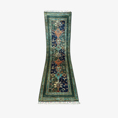 Sultani 6.5 x 1.9 Wool Runner – Deep Teal & Midnight Navy with Tree-of-Life Motifs