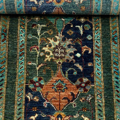 Sultani 6.5 x 1.9 Wool Runner – Deep Teal & Midnight Navy with Tree-of-Life Motifs