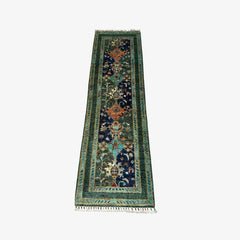 Sultani 6.5 x 1.9 Wool Runner – Deep Teal & Midnight Navy with Tree-of-Life Motifs