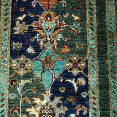 Sultani 6.5 x 1.9 Wool Runner – Deep Teal & Midnight Navy with Tree-of-Life Motifs