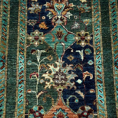 Sultani 6.5 x 1.9 Wool Runner – Deep Teal & Midnight Navy with Tree-of-Life Motifs