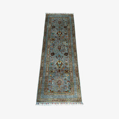 Sultani 5.8 x 2 Wool Runner – Sky Blue with Floral Vine Motifs
