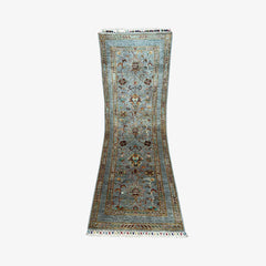 Sultani 5.8 x 2 Wool Runner – Sky Blue with Floral Vine Motifs