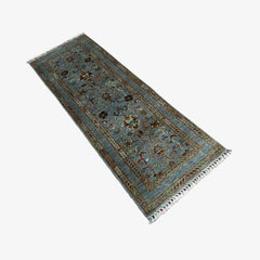Sultani 5.8 x 2 Wool Runner – Sky Blue with Floral Vine Motifs