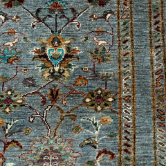 Sultani 5.8 x 2 Wool Runner – Sky Blue with Floral Vine Motifs