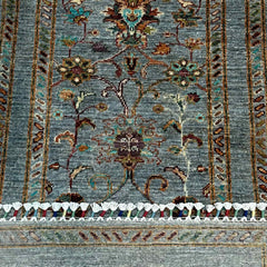 Sultani 5.8 x 2 Wool Runner – Sky Blue with Floral Vine Motifs