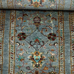 Sultani 5.8 x 2 Wool Runner – Sky Blue with Floral Vine Motifs