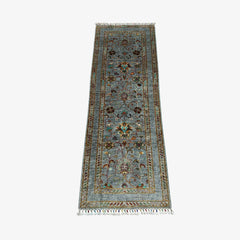 Sultani 5.9 x 2.1 Wool Runner – Sky Blue with Floral Vine & Tree Motifs