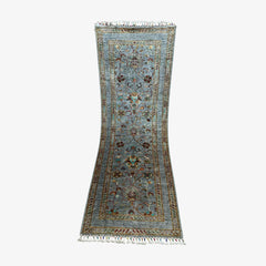 Sultani 5.9 x 2.1 Wool Runner – Sky Blue with Floral Vine & Tree Motifs