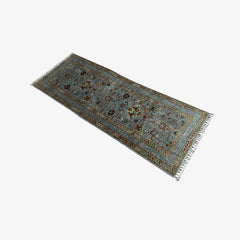 Sultani 5.9 x 2.1 Wool Runner – Sky Blue with Floral Vine & Tree Motifs