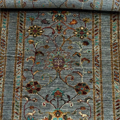 Sultani 5.9 x 2.1 Wool Runner – Sky Blue with Floral Vine & Tree Motifs