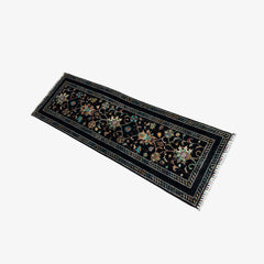 Sultani 6.4 x 2 Wool Runner – Midnight Black with Floral & Tree Motifs