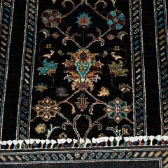 Sultani 6.4 x 2 Wool Runner – Midnight Black with Floral & Tree Motifs