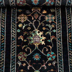 Sultani 6.4 x 2 Wool Runner – Midnight Black with Floral & Tree Motifs