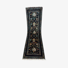 Sultani 6.4 x 2.1 Wool Runner – Midnight Black with Floral & Vine Motifs