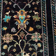 Sultani 6.4 x 2.1 Wool Runner – Midnight Black with Floral & Vine Motifs