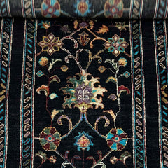 Sultani 6.4 x 2.1 Wool Runner – Midnight Black with Floral & Vine Motifs