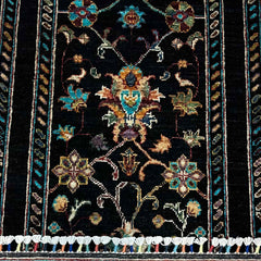 Sultani 6.4 x 2.1 Wool Runner – Midnight Black with Floral & Vine Motifs