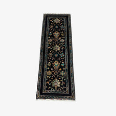 Sultani 6.3 x 1.8 Wool Runner – Black Field with Floral Medallions & Vines