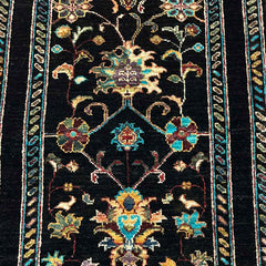 Sultani 6.3 x 1.8 Wool Runner – Black Field with Floral Medallions & Vines