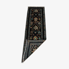 Sultani 6.3 x 1.8 Wool Runner – Black Field with Floral Medallions & Vines