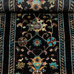 Sultani 6.3 x 1.8 Wool Runner – Black Field with Floral Medallions & Vines