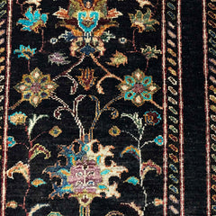 Sultani 6.2 x 2 Wool Runner – Midnight Black with Floral & Tree Motifs