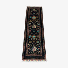 Sultani 6.2 x 2 Wool Runner – Midnight Black with Floral & Tree Motifs