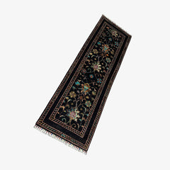Sultani 6.2 x 2 Wool Runner – Midnight Black with Floral & Tree Motifs