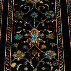 Sultani 6.2 x 2 Wool Runner – Midnight Black with Floral & Tree Motifs