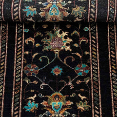 Sultani 6.2 x 2 Wool Runner – Midnight Black with Floral & Tree Motifs