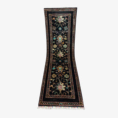 Sultani 6.2 x 2 Wool Runner – Midnight Black with Floral & Tree Motifs
