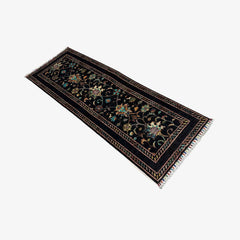 Sultani 6.2 x 2.1 Wool Runner – Midnight Black with Vine & Tree of Life Motifs