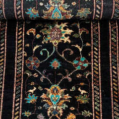 Sultani 6.2 x 2.1 Wool Runner – Midnight Black with Vine & Tree of Life Motifs