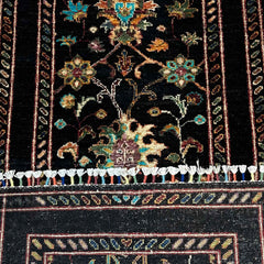 Sultani 6.2 x 2.1 Wool Runner – Midnight Black with Vine & Tree of Life Motifs